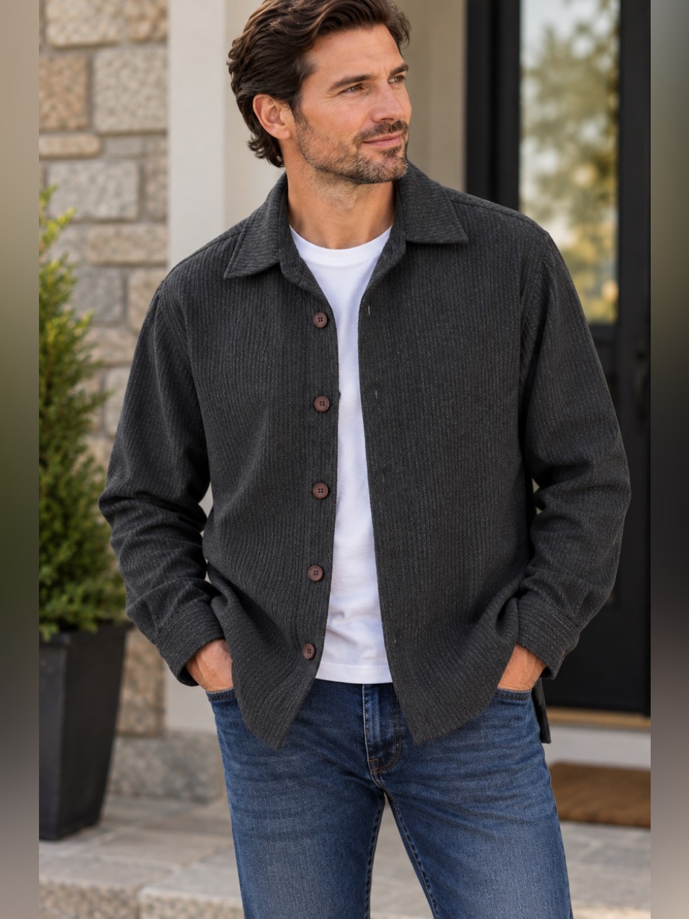 Robert Barakett 100% Wool Textured Shirt Jacket Made in Canada Size Large